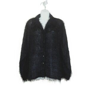 Marshall Rousso Fuzzy Sparkle Semi-Sheer Long Sleeve Top XL Party Date Night